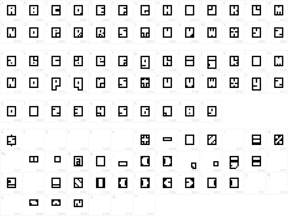 Silverbloc Character Map