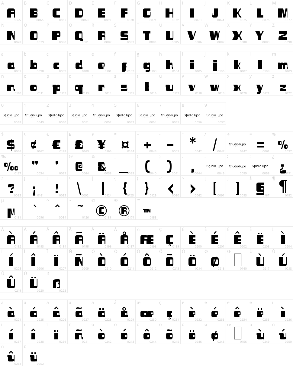 Sinema Character Map