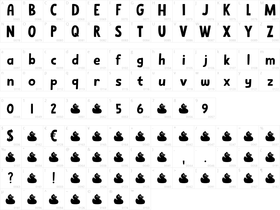 Sitting Duck Character Map