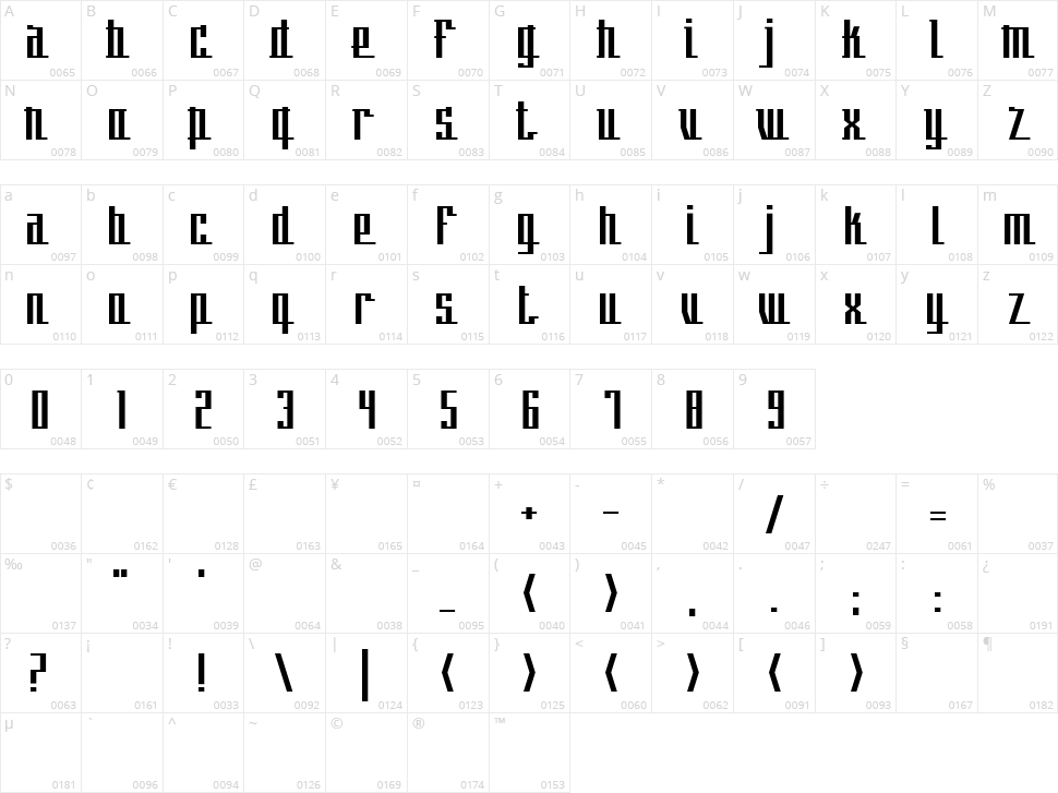 Skew It Character Map