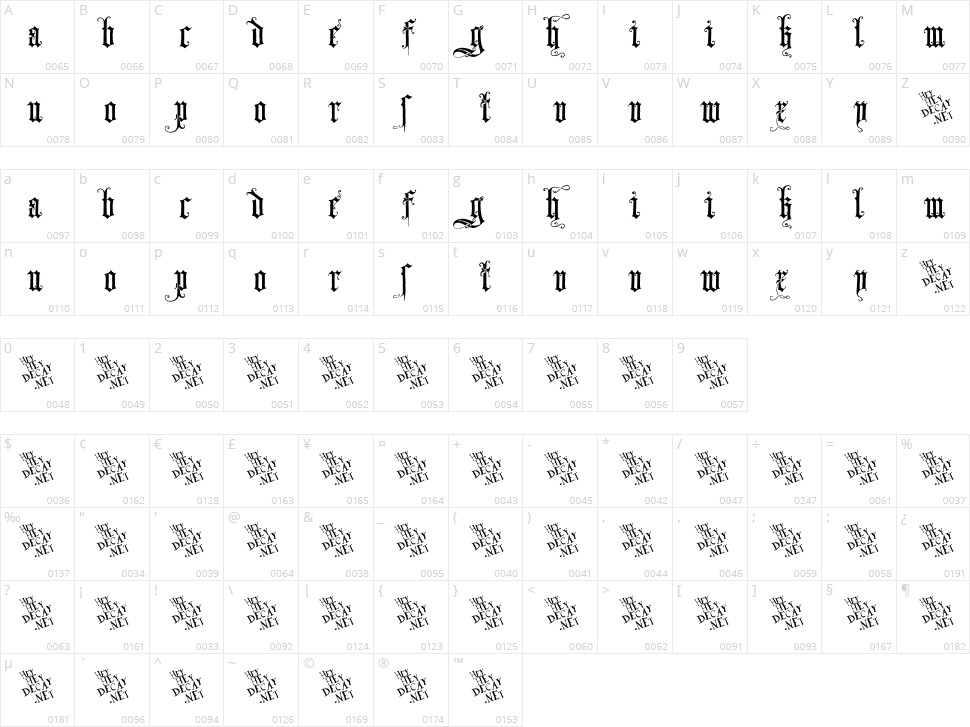 Skjend Hans Gotisk Character Map