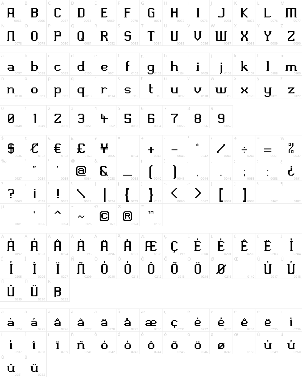 SL PiXL Character Map
