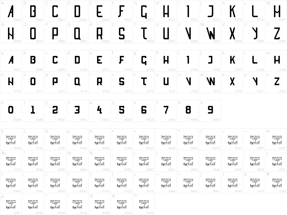 SL Thank You For The Venom Character Map