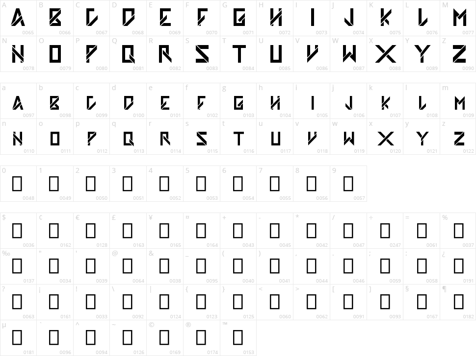 Slashfold Character Map