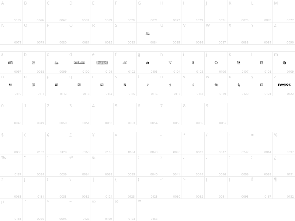 SL Book Arts Character Map