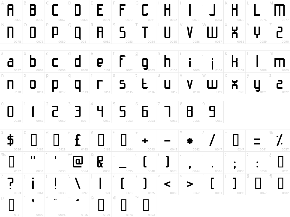 Slidfis Character Map