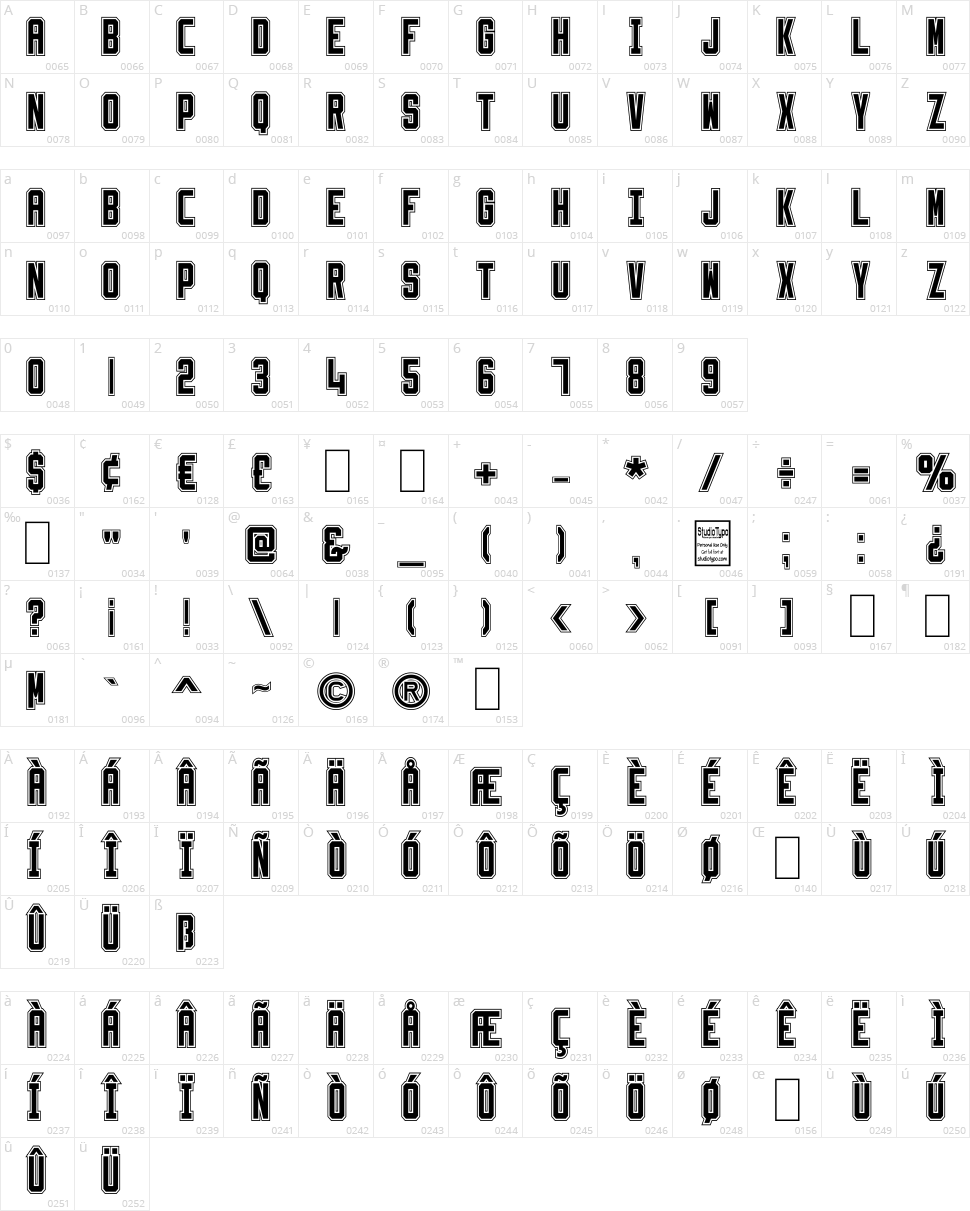 SlimFit Character Map
