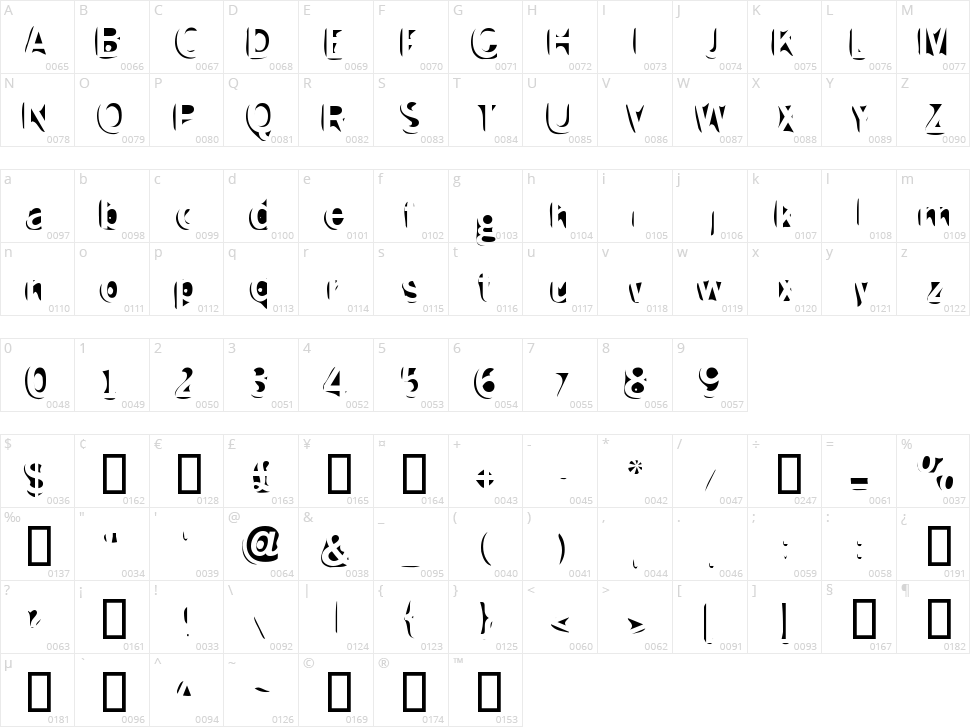 Slushfaux Character Map