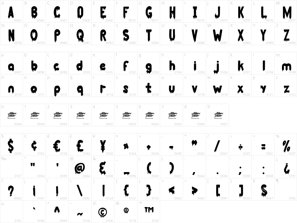 Smelly Blood Character Map