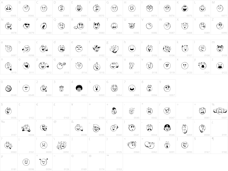 Smile 2 Me Character Map
