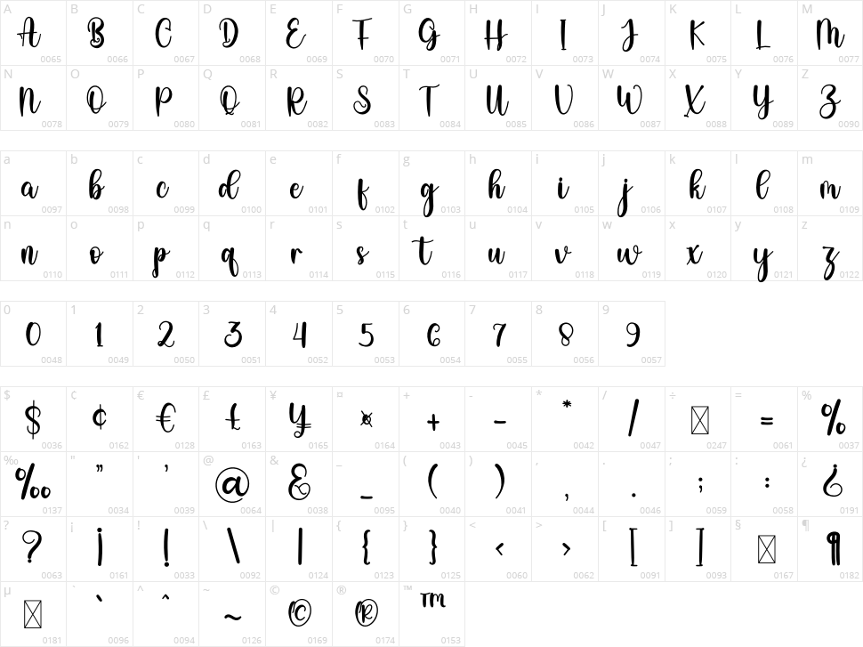 Snowhite Character Map