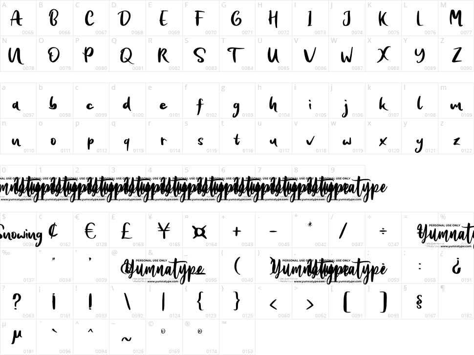Snowing Character Map