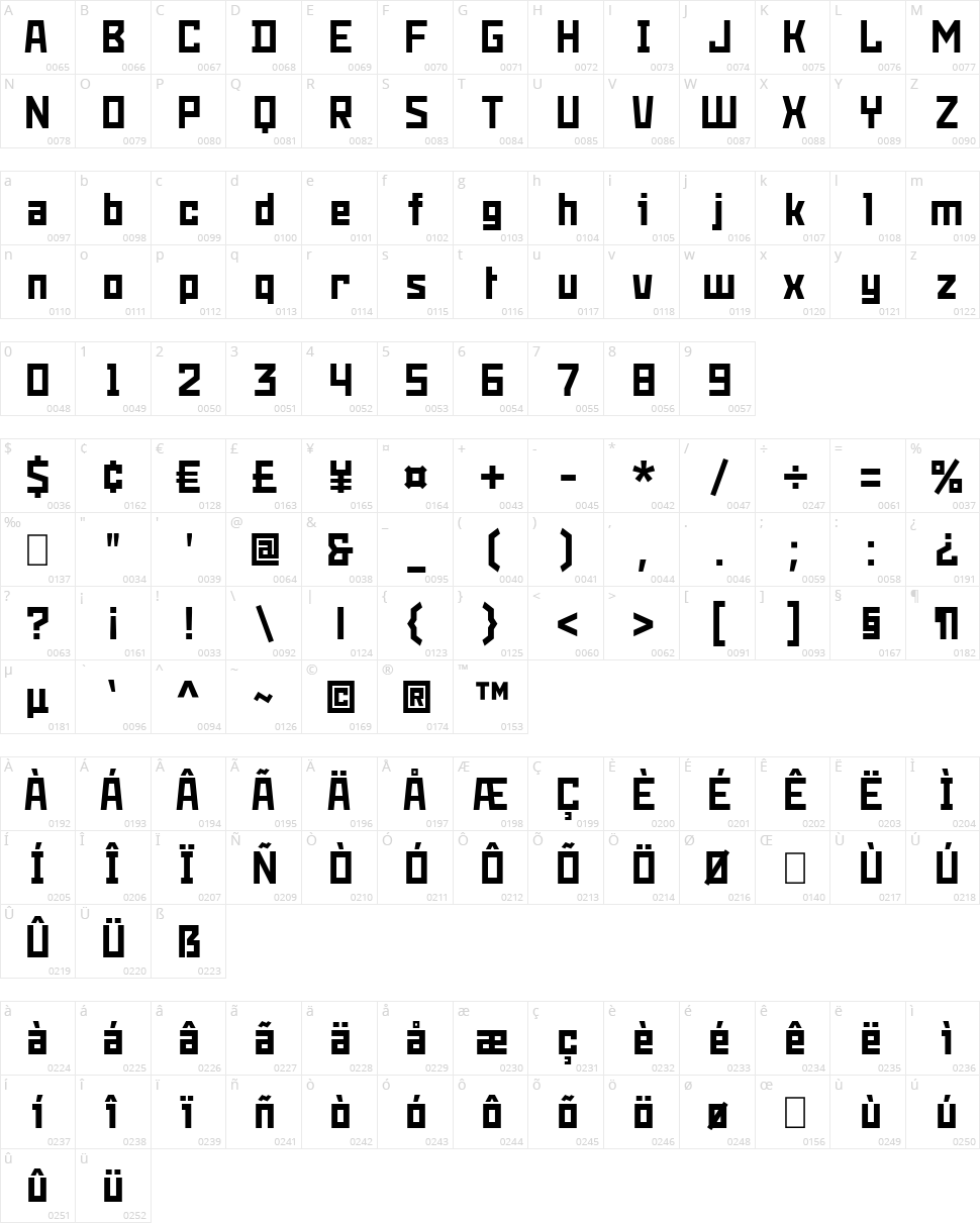 Snowstorm Character Map