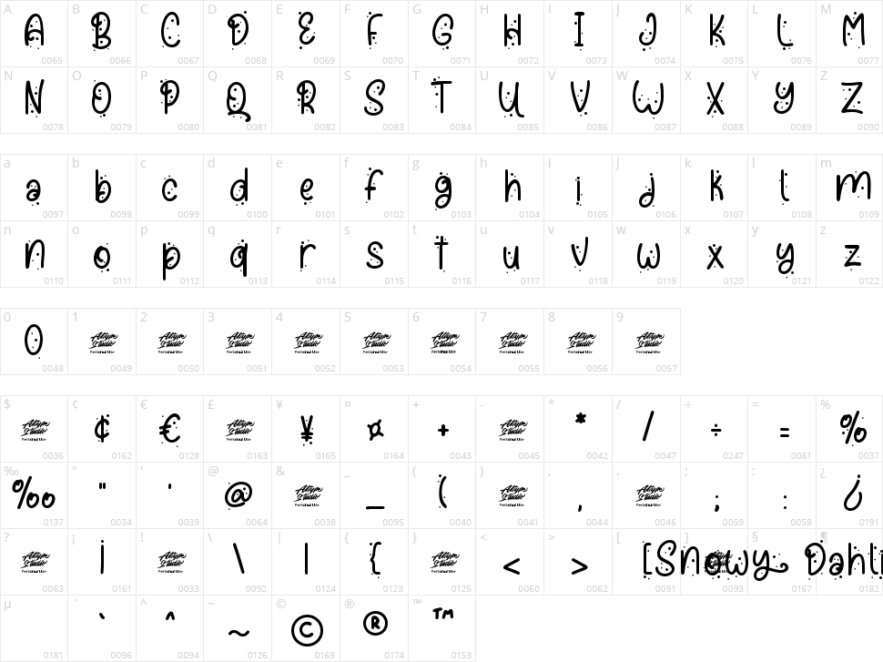 Snowy Dahlia Character Map