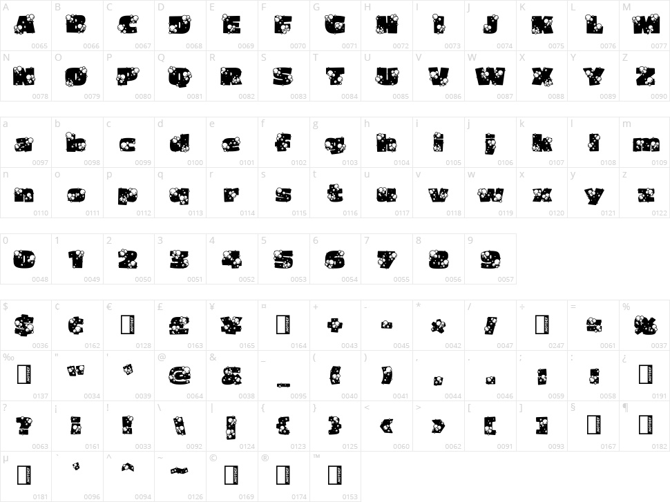 Soapy Bubbles Character Map
