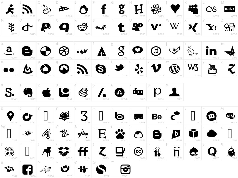 Social Font Face Character Map