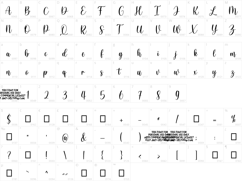 South Calistoga Character Map