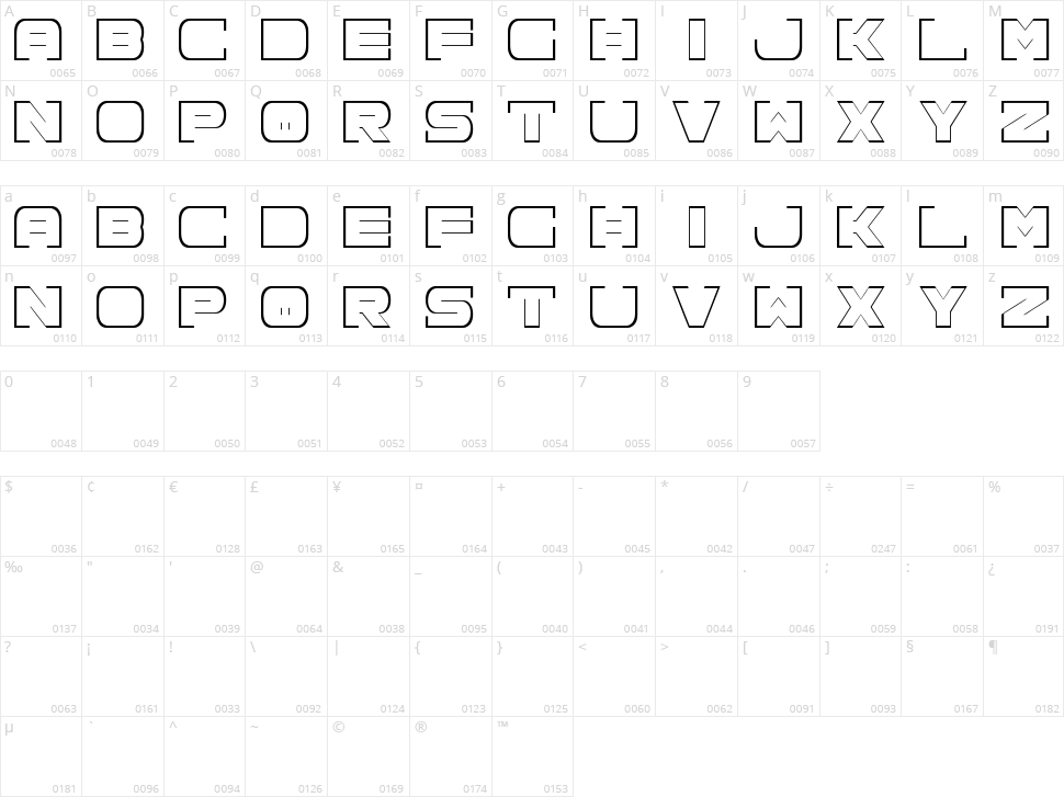 Spac3 neon Character Map