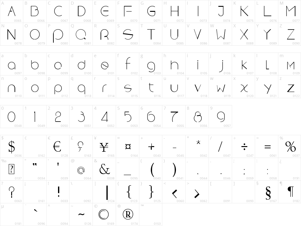 Space 1 Character Map