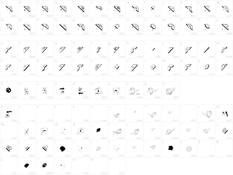 Space Attacks Character Map