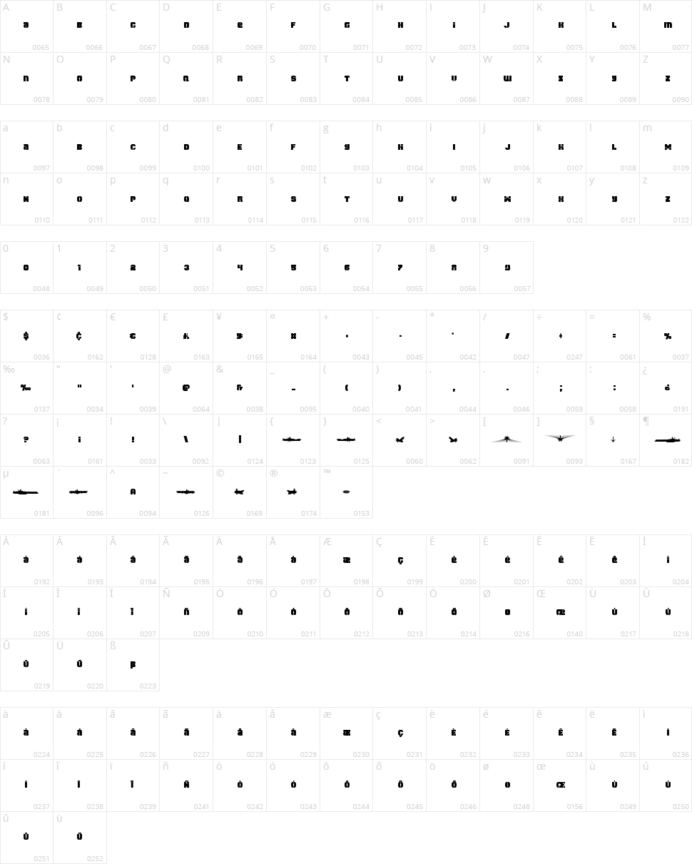 Space Cruiser Character Map