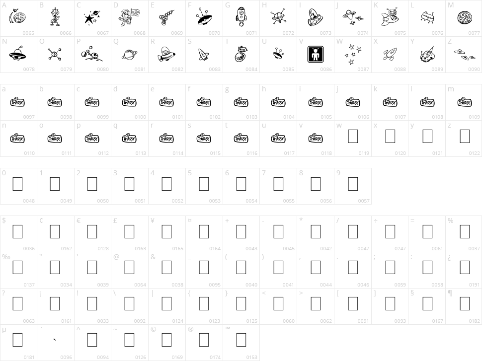Space Shop Character Map
