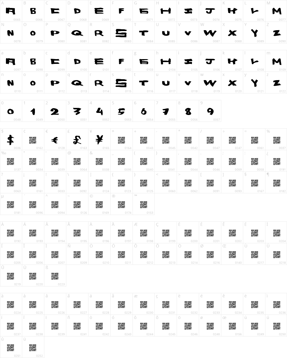 Space Bang Character Map