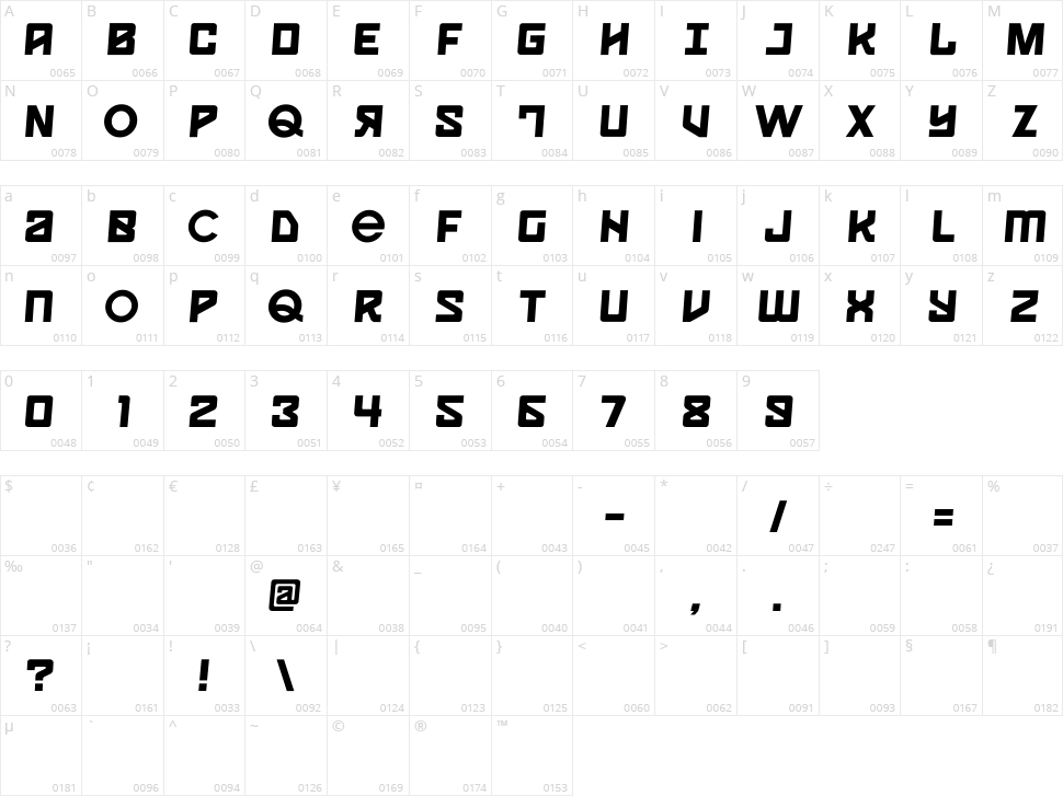 Spaceport One Character Map
