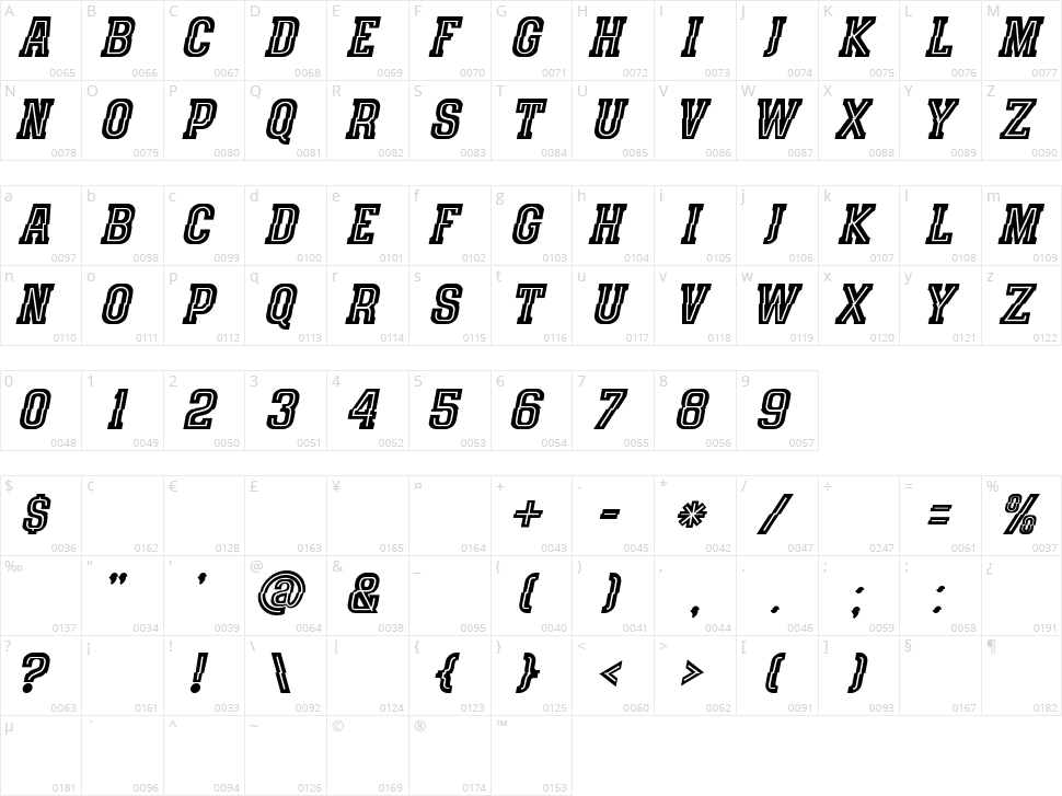 Speedhunter Line Character Map