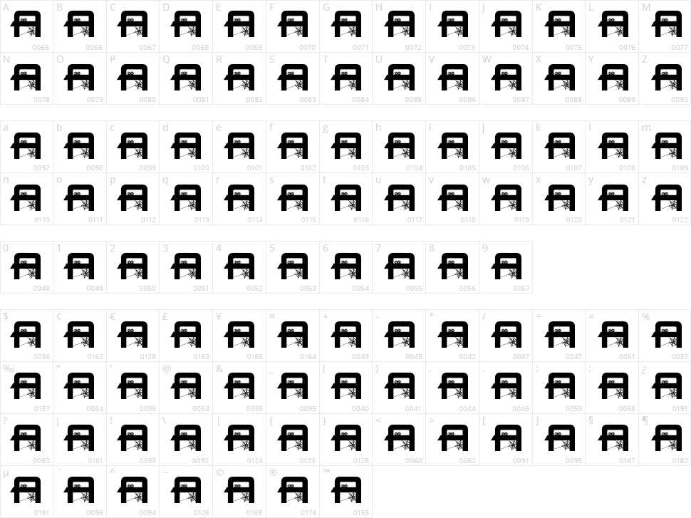 Spider Font Character Map