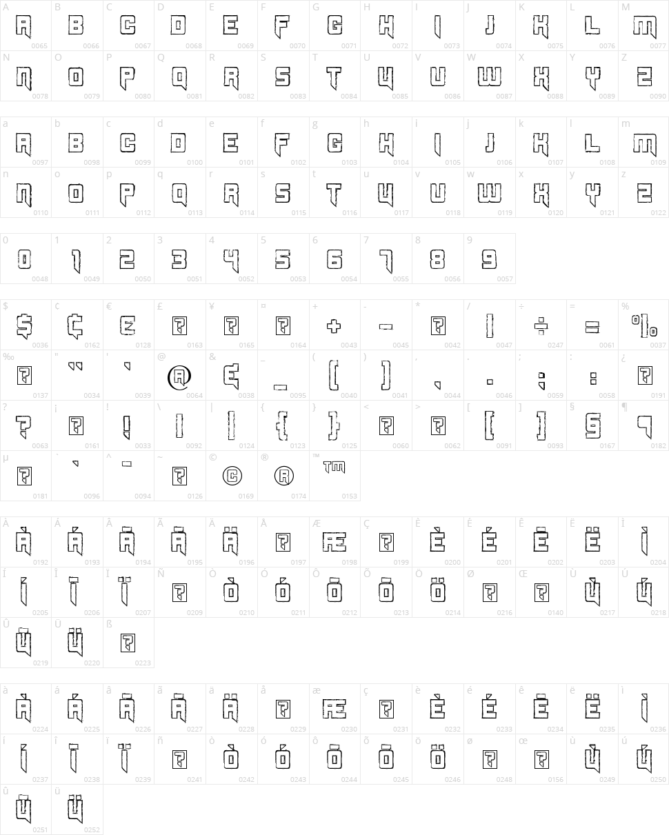 Splincide Character Map