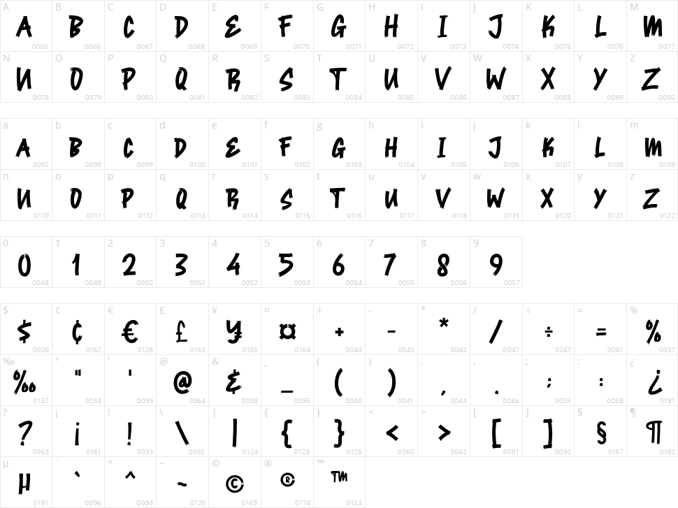 Spooky Brush Character Map