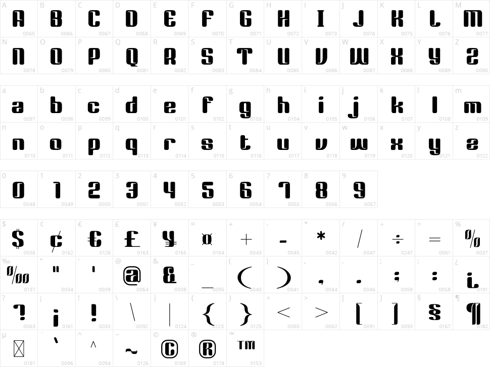 Sporty Vista Character Map