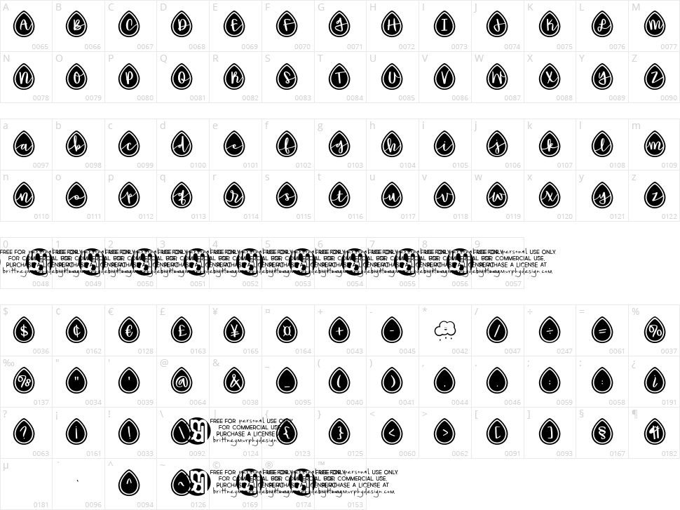 Spring Drops Character Map
