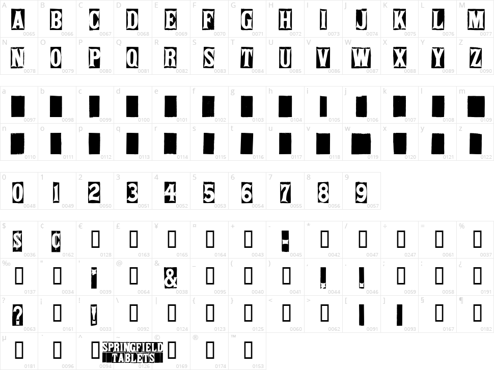 Springfield Tablets Character Map