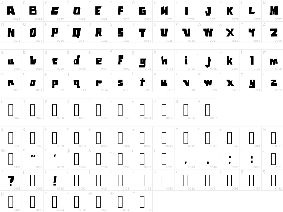 Square Font Character Map