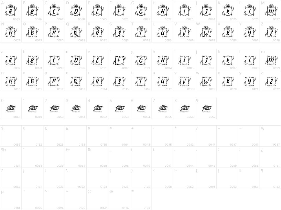 Square Lily Monogram Character Map