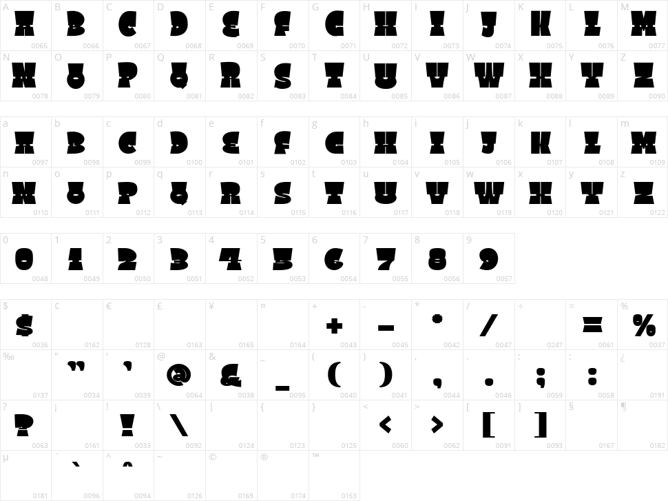 Square Spray Character Map