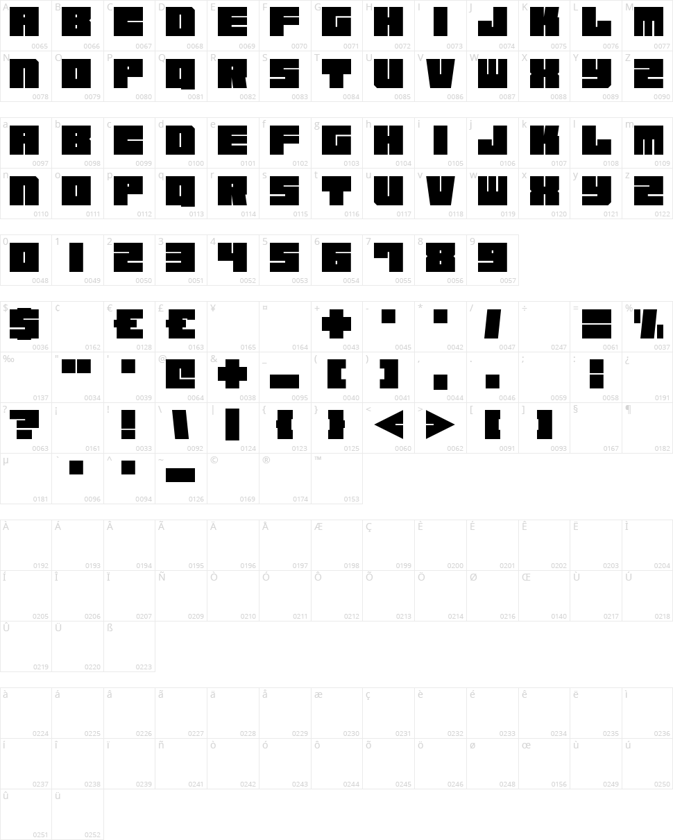 Square Chunks Character Map