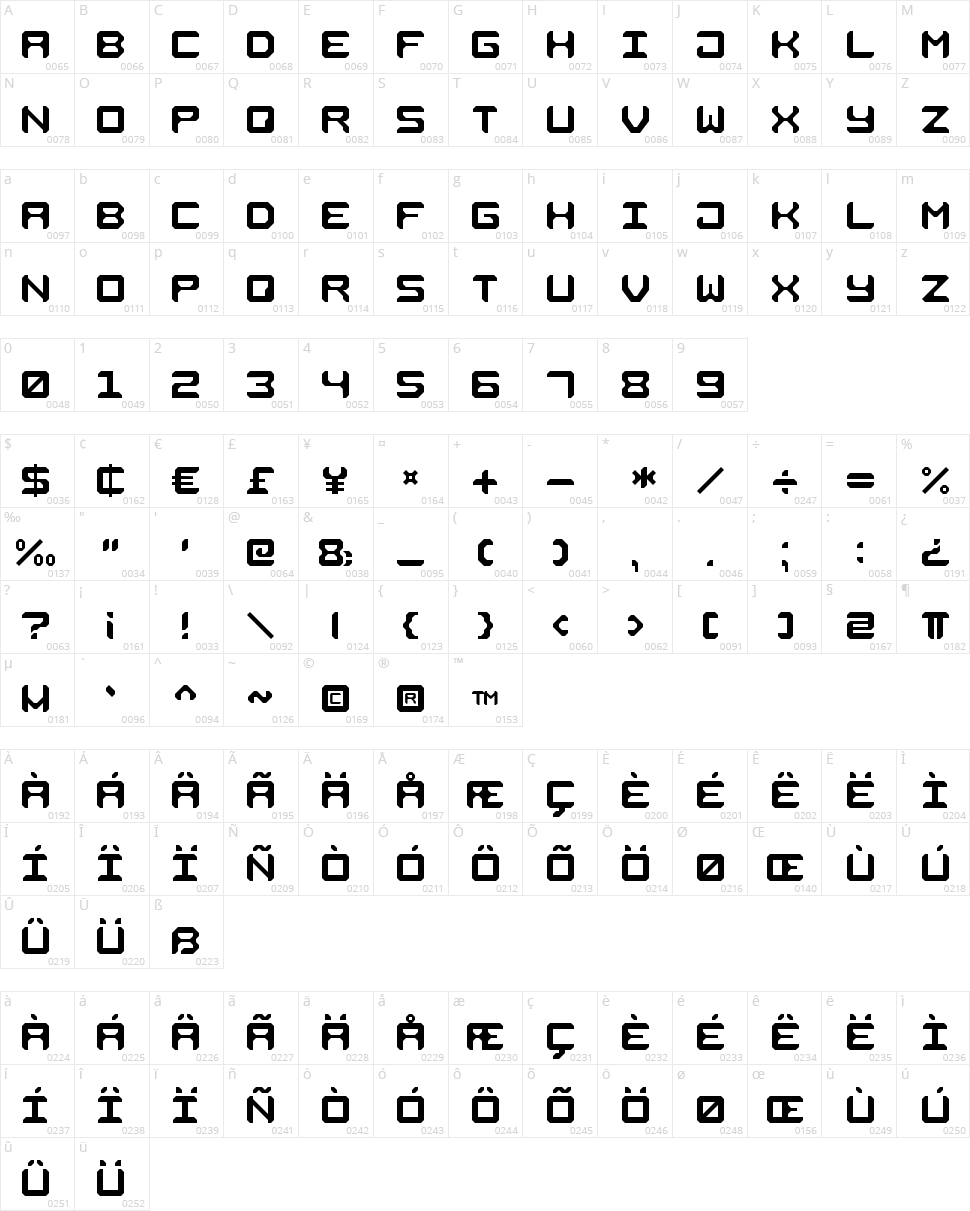 Square Metal-7 Character Map