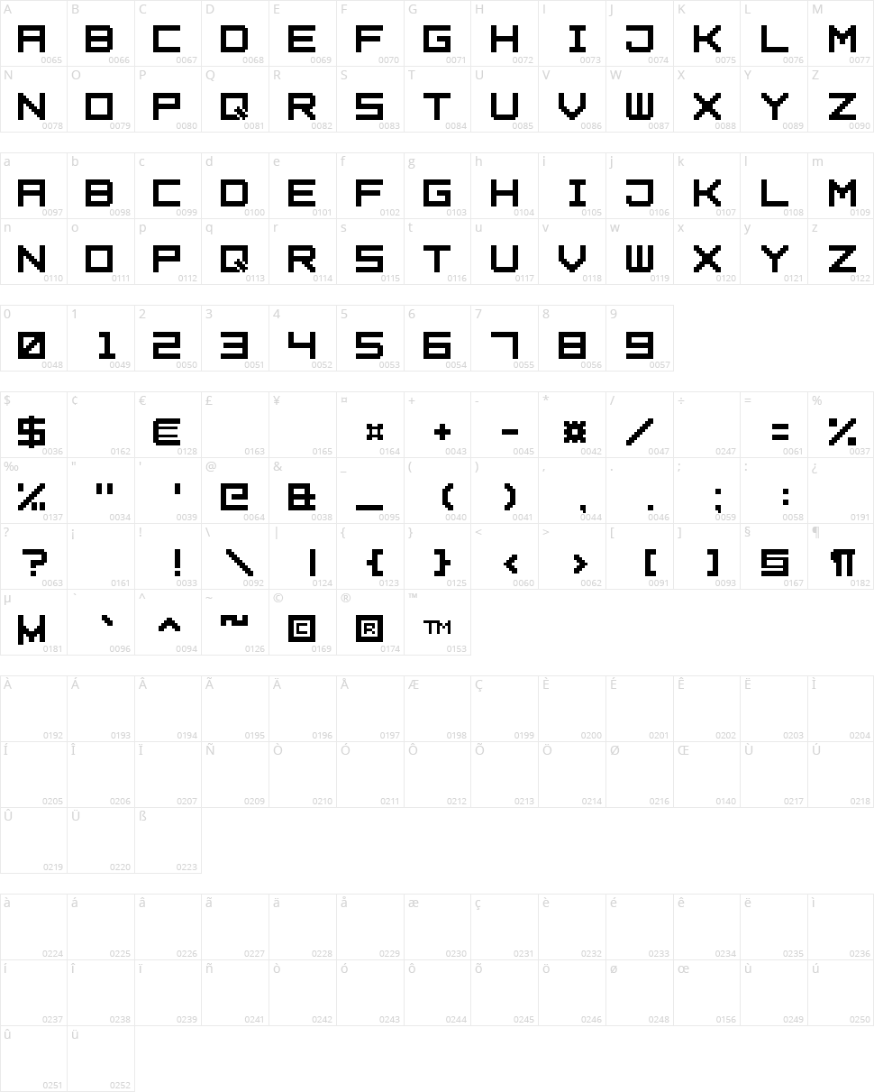 Square Pixel7 Character Map