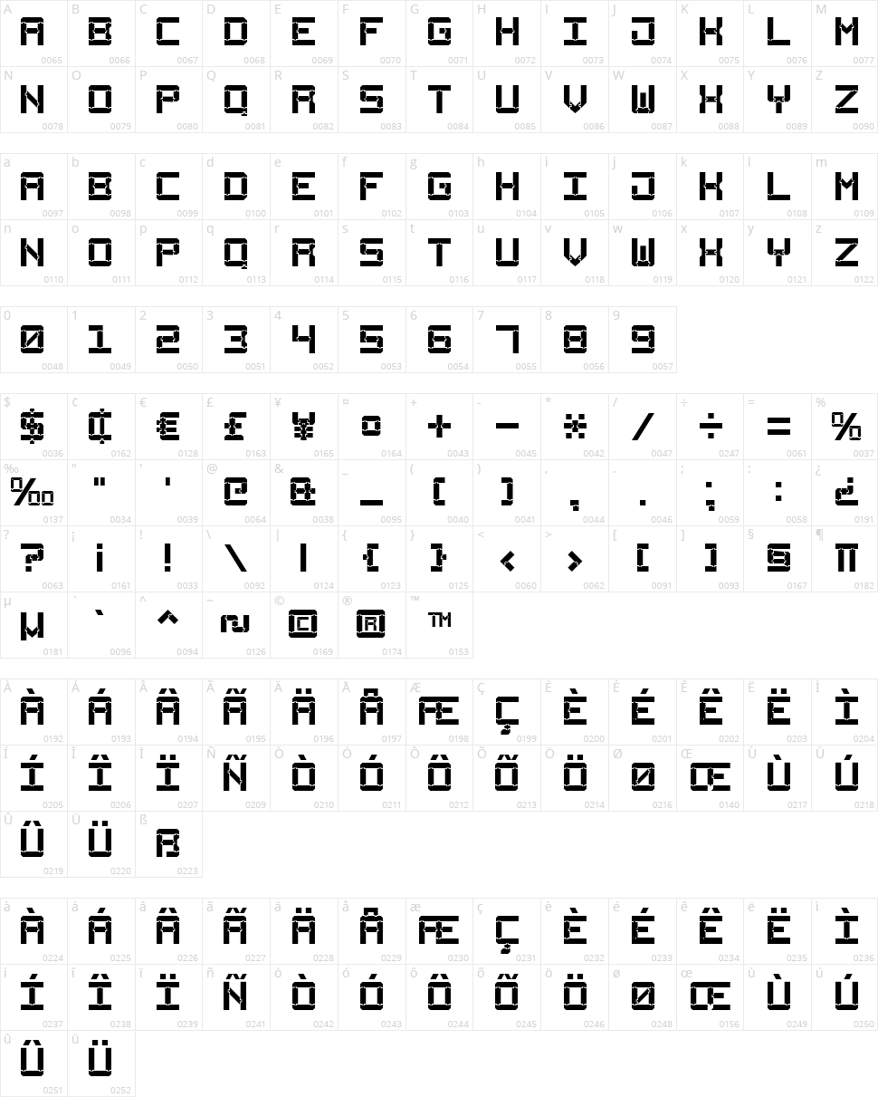 Square Wood-7 Character Map
