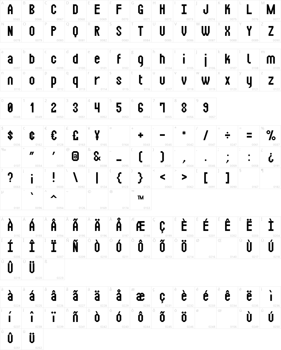 Squarex St Character Map