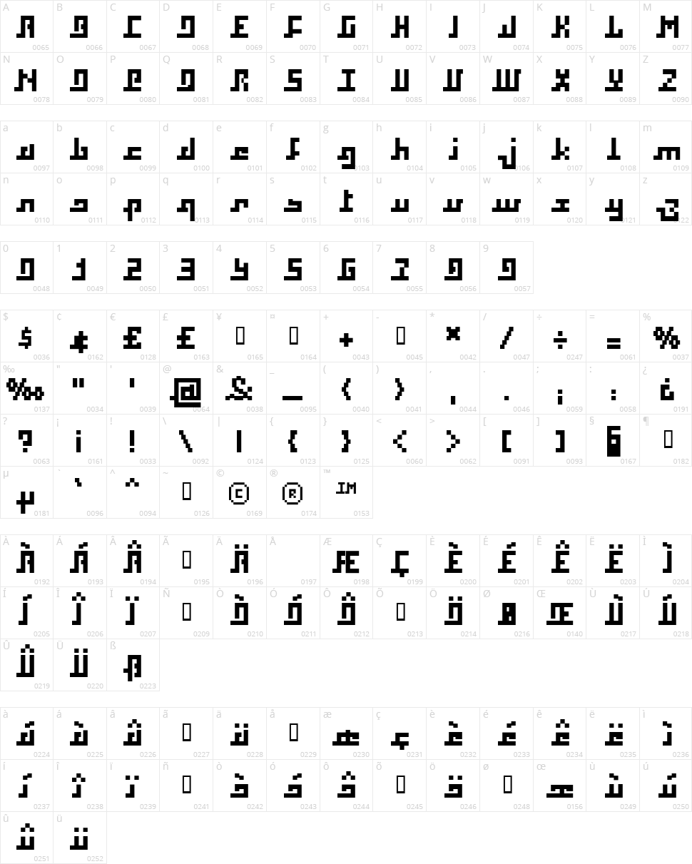 Squaropen Character Map