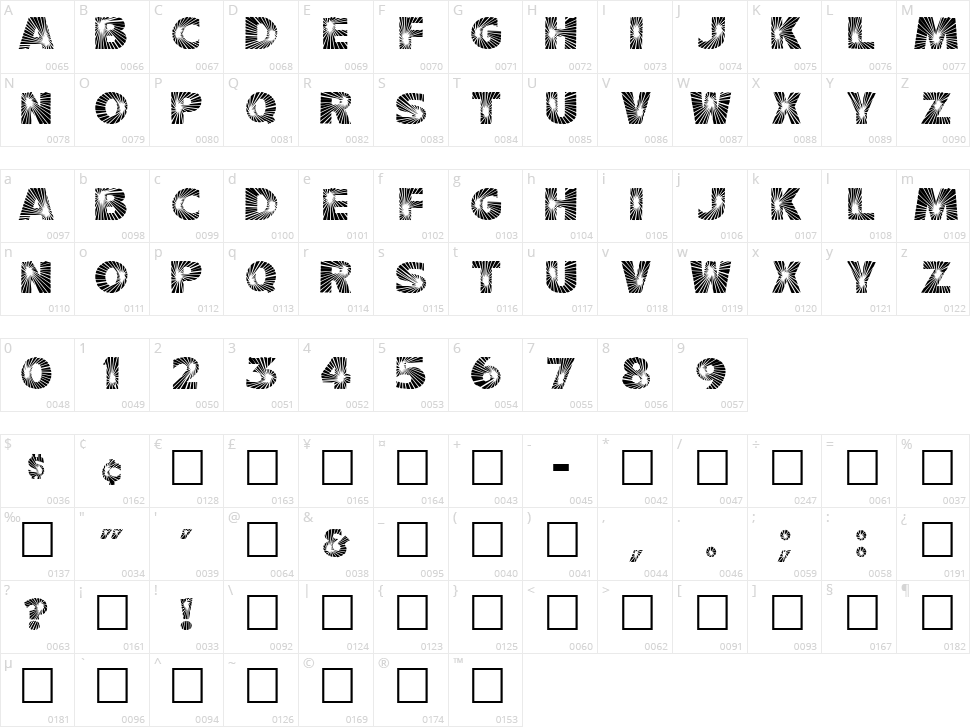Starbust Character Map