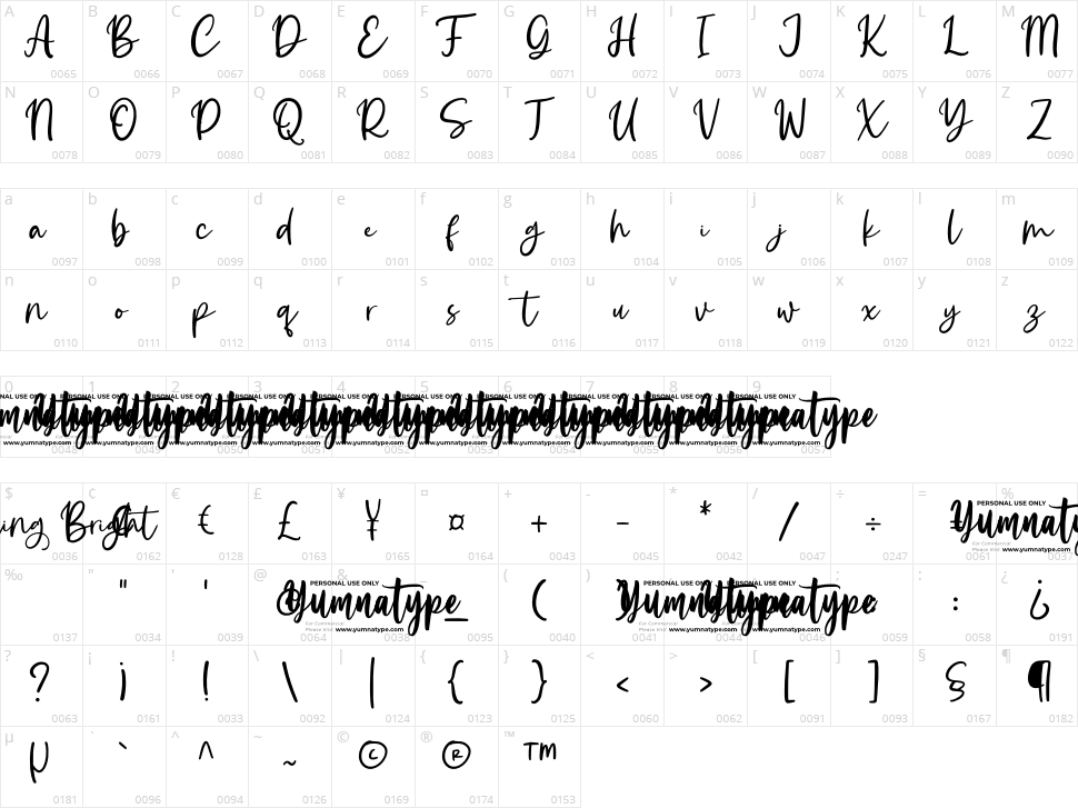 Starling Bright Character Map