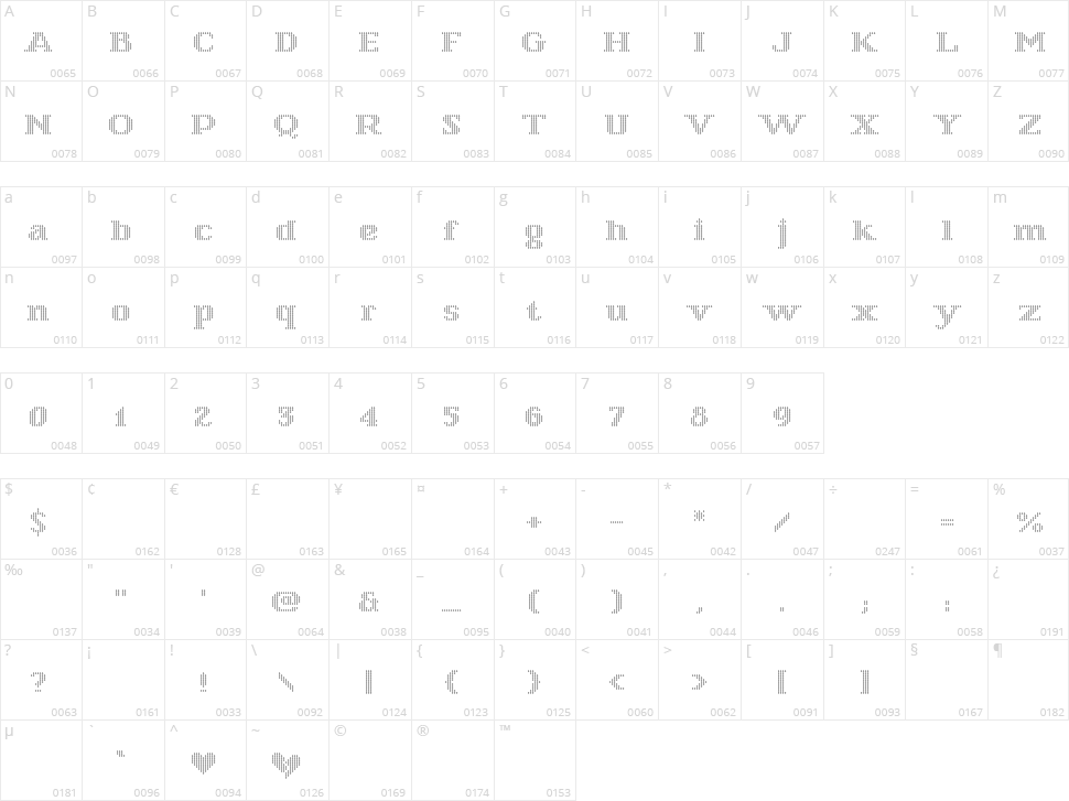 Starry Stitch Character Map