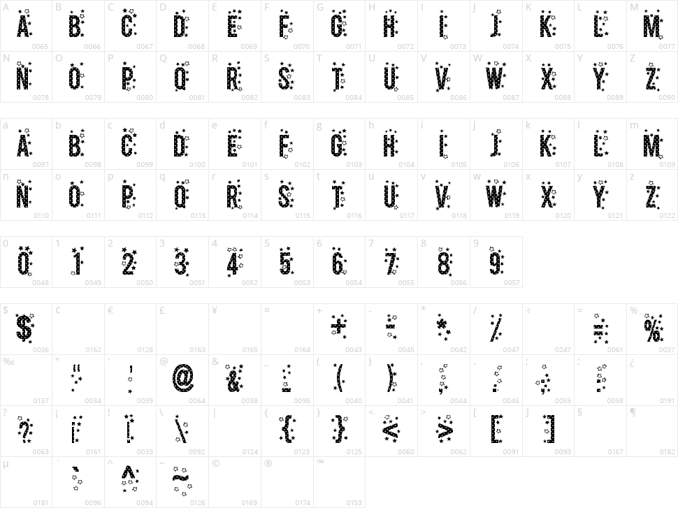 Stars TFB Character Map