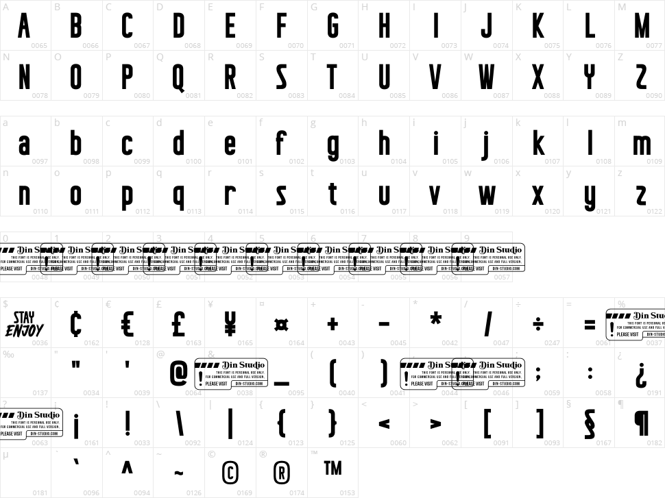 Stay Enjoy Character Map