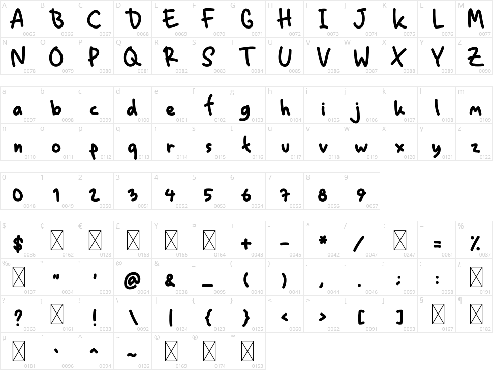 Stay Kids - Handwritten Font Character Map